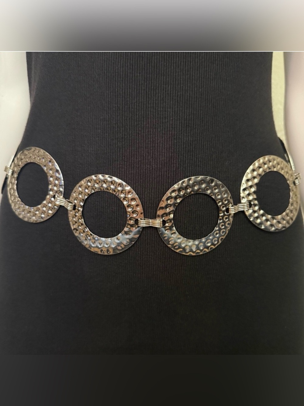 Silver tone metallic disc chain belt